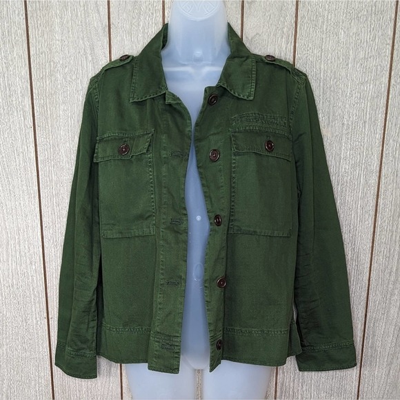 J. Crew Safari Shirt Jacket Small Green Garment Dyed 100% Cotton - Picture 2 of 8